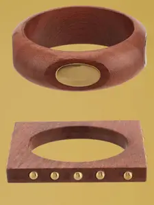 ATIBELLE Set of 2 Gold-Plated Wooden Bangles