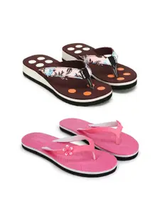 TWO SOFT Women Set Of 2 Printed Thong Flip-Flops