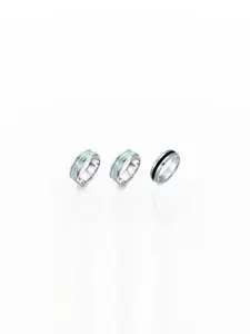 Dynamic Retail Global Set of 3 Ring for Men, Silver-Silver Alloy Ring ()