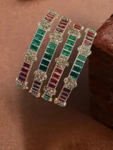 Anouk Set Of 4 Copper-Plated Stone-Studded Bangles