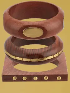 ATIBELLE Set of 3 Gold-Plated Wooden Bangles