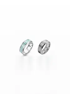 Dynamic Retail Global Set of 2 Rings for Men, Silver-Silver Alloy Ring ()