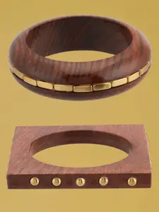 ATIBELLE Set of 2 Gold-Plated Wooden Bangles