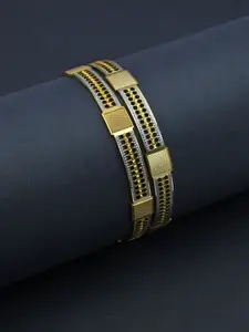 Opal Touch Set Of 2 Gold Silver Plated & Textured  Bangle