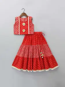 BAESD Girls Bandhani Printed Ready to Wear Lehenga & Blouse