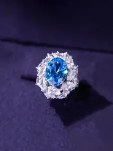 Jewels Galaxy Women Silver-Plated Cubic Zirconia Studded Adjustable Finger Ring