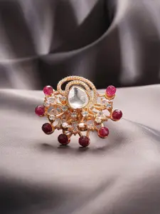Saraf RS Jewellery Gold Plated Kundan Beads Studded Floral Adjustable Cocktail Finger Ring