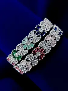 Opal Touch Set Of 2 Rhodium Plated American Diamond Studded Bangle