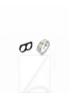 Dynamic Retail Global Set of 2 Rings for Men, Black-Silver Alloy Ring ()