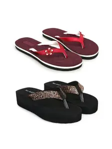 TWO SOFT Women Set Of 2 Thong Flip-Flops
