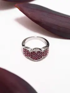 Exotic India Sterling Silver Faceted Ruby Gemstones Stone Studded Finger Ring
