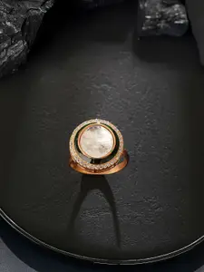 Saraf RS Jewellery Incut Kundan Mossanite Studded Minimal Bridal Adjustable Finger Ring