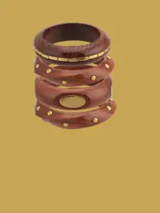 ATIBELLE Set of 4 Gold-Plated Round-Square Twisted Shaped Wooden Bangles