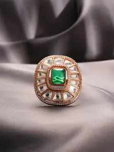 Saraf RS Jewellery Gold Plated Emerald Kundan Studded Adjustable Cocktail Finger Ring