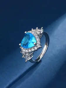 Jewels Galaxy Silver-Plated Cubic Zirconia-Studded Finger Ring