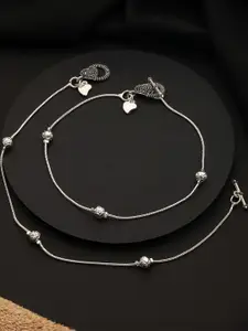 Sangria Set Of 2 Silver Plated Beaded Anklets