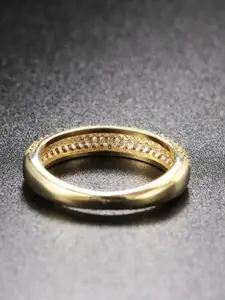 V FASHION JEWELLERY Stainless Steel Gold-Plated Cubic Zirconia -Studded Finger Ring