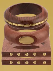 ATIBELLE Set of 4 Gold-Plated Wooden Bangles