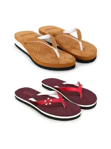 TWO SOFT Women Set of 2 Textured Thong Flip Flops