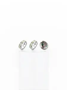 Dynamic Retail Global Set of 3 Ring for Men, Silver-Silver Alloy Ring ()
