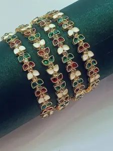 Anouk Set Of 4 Copper-Plated Enamelled & Stone-Studded Bangles