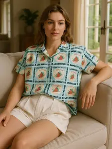 DressBerry Women Classic Printed Cuban Collar Boxy Casual Shirt