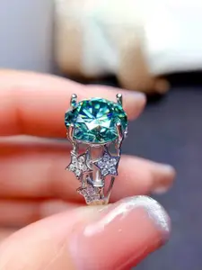 Jewels Galaxy Women Silver-Plated Cubic Zirconia Studded Finger Ring