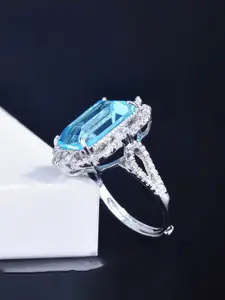 Jewels Galaxy Women Silver-Plated Cubic Zirconia-Studded Finger Ring