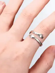 V FASHION JEWELLERY Stainless Steel Sliver-Plated Textured Finger Ring