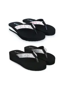 TWO SOFT Pack Of 2 Women Embellished Thong Flip-Flops