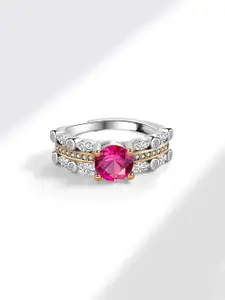 Jewels Galaxy Women Silver-Plated Cubic Zirconia-Studded Finger Ring