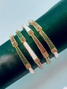 Anouk Set Of 4 Textured Copper-Plated Enamelled & Stone-Studded Bangles