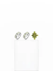 Dynamic Retail Global Set of 3 Ring for Men, Silver-Green Alloy Ring ()
