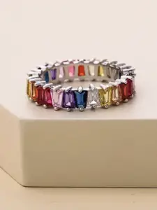 V FASHION JEWELLERY Sliver-Plated Morganite -Studded Finger Ring