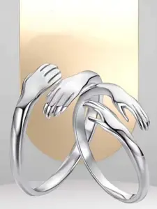 V FASHION JEWELLERY Stainless Steel Sliver-Plated Textured Finger Ring