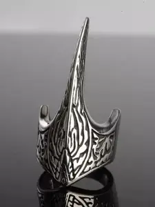 Zoey Men Sterling Silver-Plated Intricate Textured Details Adjustable Finger Ring