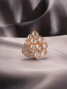 Saraf RS Jewellery Gold Plated Uncut Polki Mossanite Kundan Studded Adjustable Finger Ring