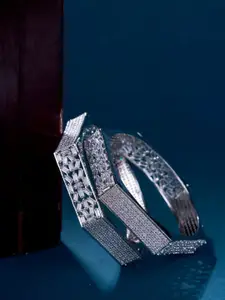 Opal Touch Set Of 2 Rhodium Plated & American Diamond Studded Bangle