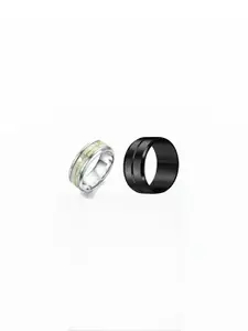 Dynamic Retail Global Set of 2 Rings for Men, Silver-Black Alloy Ring ()