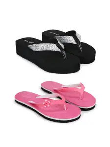 TWO SOFT Women Set of 2 Thong Flip-Flops with Heels