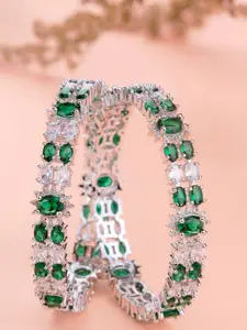 Opal Touch Set Of 2 Rhodium Plated American Diamond Studded Bangle