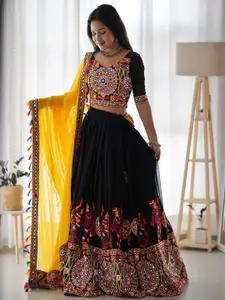 Fusionic Floral Embroidered Mirror Work Ready To Wear Lehenga & Choli With Dupatta