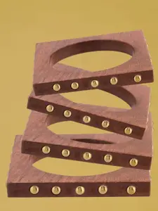 ATIBELLE Set of 4 Gold-Plated Round-Square Twisted Shaped Wooden Bangles