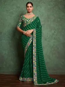 Satrani Sequinned Embellished Pure Georgette Bandhani Saree