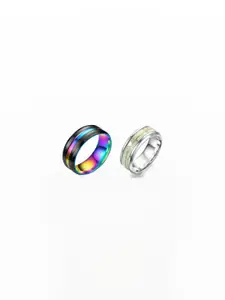 Dynamic Retail Global Set of 2 Rings for Men, Multicolor-Silver Alloy Ring ()