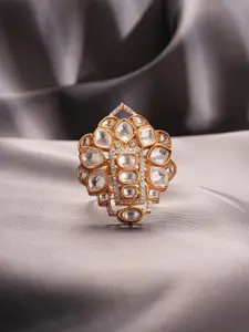 Saraf RS Jewellery Gold-Plated Kundan Studded Adjustable Finger Ring