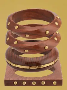 ATIBELLE Set of 4 Gold-Plated Wooden Bangles