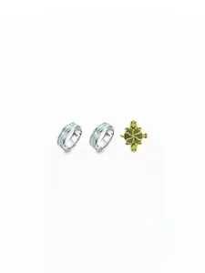 Dynamic Retail Global Set of 3 Ring for Men, Silver-Green Alloy Ring ()