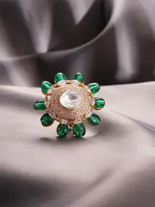 Saraf RS Jewellery Gold-Plated Kundan Studded Adjustable Finger Ring