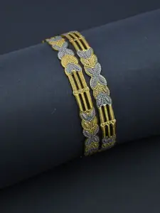 Opal Touch Set Of 2 Gold Silver Plated & American Diamond Studded Bangle